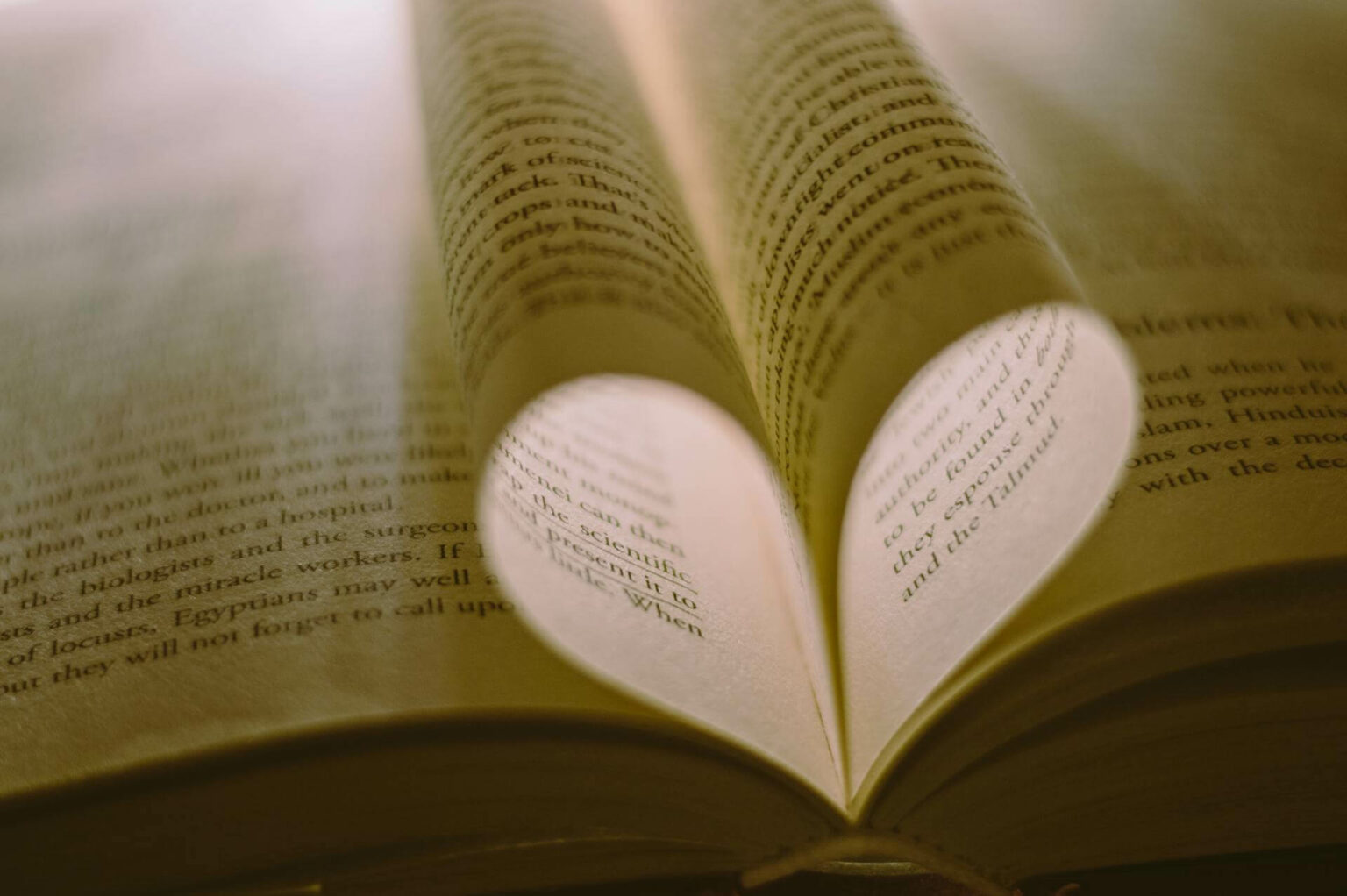 Beitragsbild zum Blogbeitrag über "Bildhafte Sprache". Es zeigt ein aufgeschlagenes Buch und zwei nach innengefaltete Seiten, die ein Herz formen.