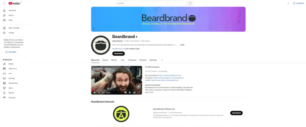Beardbrand YouTube-Kanal mit Tipps zu Bartpflege und Männerstyling für gepflegte und inspirierte Looks