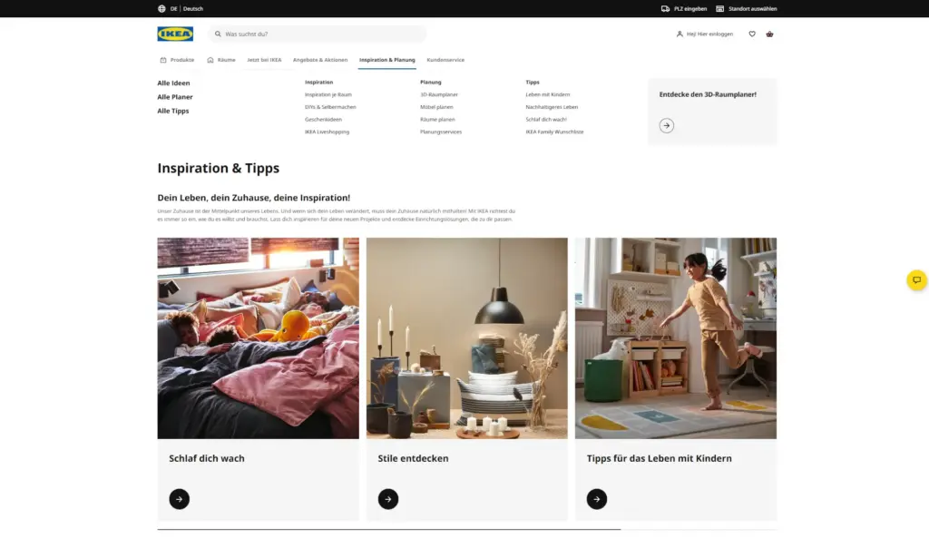 IKEA Ideenbereich mit Inspirationen für Schlafzimmer, kreative Wohnstile und Tipps für das Leben mit Kindern